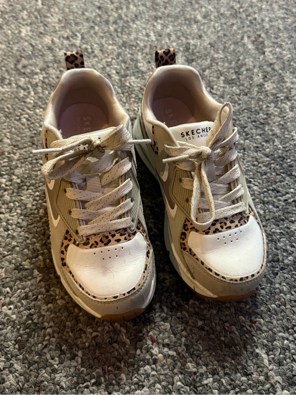 Skechers Kids Beige and Leopard Accent Sneakers
